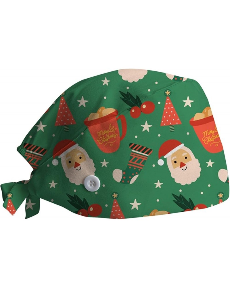 Christmas Hat Scrub Caps Women Nursing Hats with Buttons Adjustable Bouffant Ponytail Holder Turban Hat C $7.38 Rain Hats