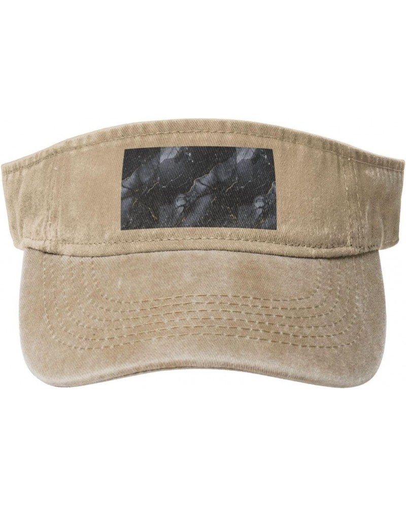 Black Marble Print Stylish Denim Open-Top Sun Hat for Everyday Wear and Sports, One Size-Large $15.05 Sun Hats