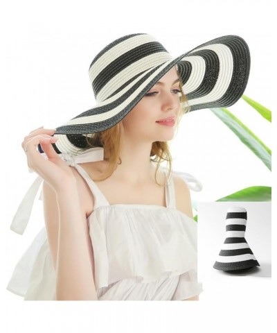 String-Embellished Floppy Sun Hat for Women, Stripe-Designed Summer Straw Hat, Foldable and Packable $13.54 Sun Hats