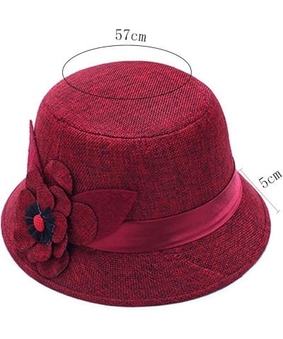 Women Cloche Bucket Bowler Hat 1920s Vintage Church Dress Party Hat Fall Winter Felt Bucket Cap Ladies Floral Fedora Hat B-co...