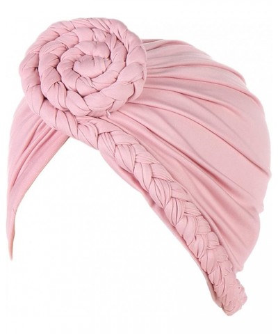 Womens Casual Braid Wrap Turban Cap Solid Color Pre Tied Knot Headwraps Caps Chemo Hair Loss African Hat Pink $6.27 Skullies ...