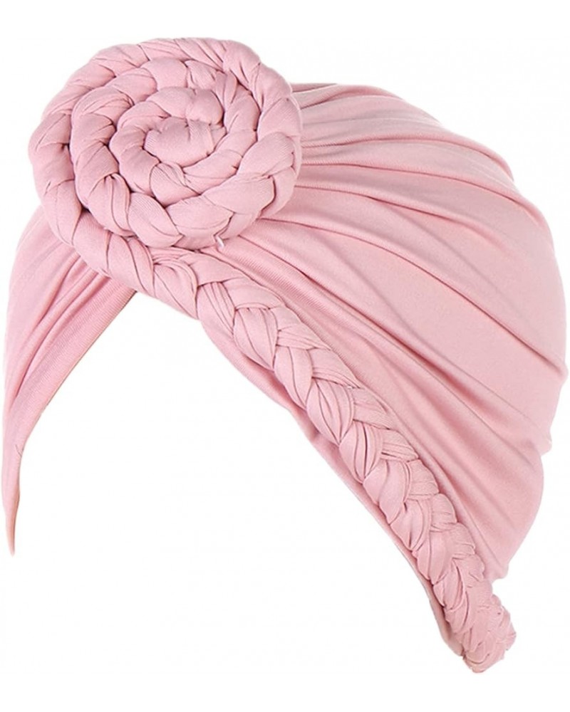 Womens Casual Braid Wrap Turban Cap Solid Color Pre Tied Knot Headwraps Caps Chemo Hair Loss African Hat Pink $6.27 Skullies ...