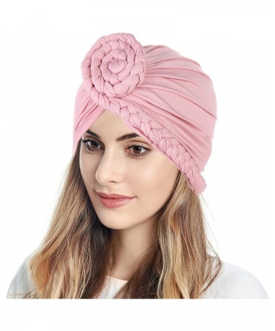 Womens Casual Braid Wrap Turban Cap Solid Color Pre Tied Knot Headwraps Caps Chemo Hair Loss African Hat Pink $6.27 Skullies ...