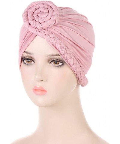 Womens Casual Braid Wrap Turban Cap Solid Color Pre Tied Knot Headwraps Caps Chemo Hair Loss African Hat Pink $6.27 Skullies ...