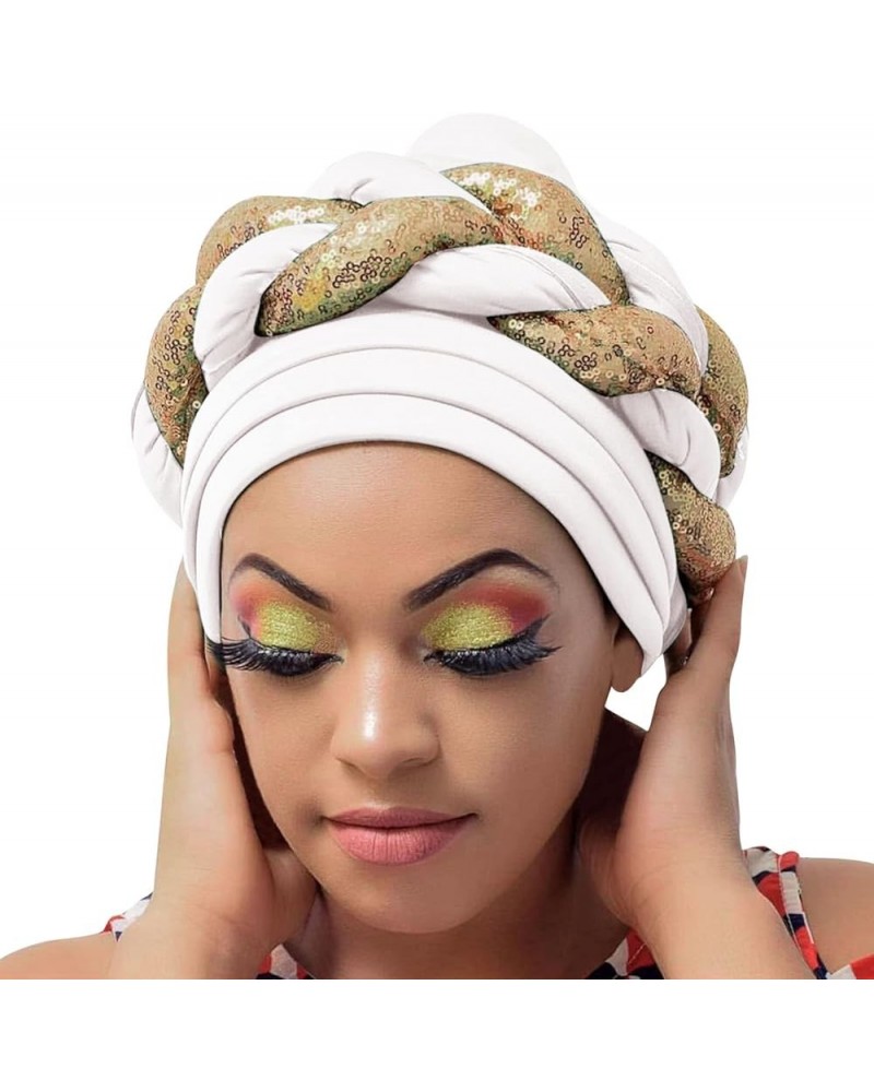 Fashion Women Beading Braid Hat Muslim Ruffle Cancer Wrap Cap Sleep Caps Satin Lined Hair Ladies Bucket Hat White-d $13.93 Bu...