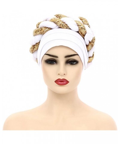 Fashion Women Beading Braid Hat Muslim Ruffle Cancer Wrap Cap Sleep Caps Satin Lined Hair Ladies Bucket Hat White-d $13.93 Bu...