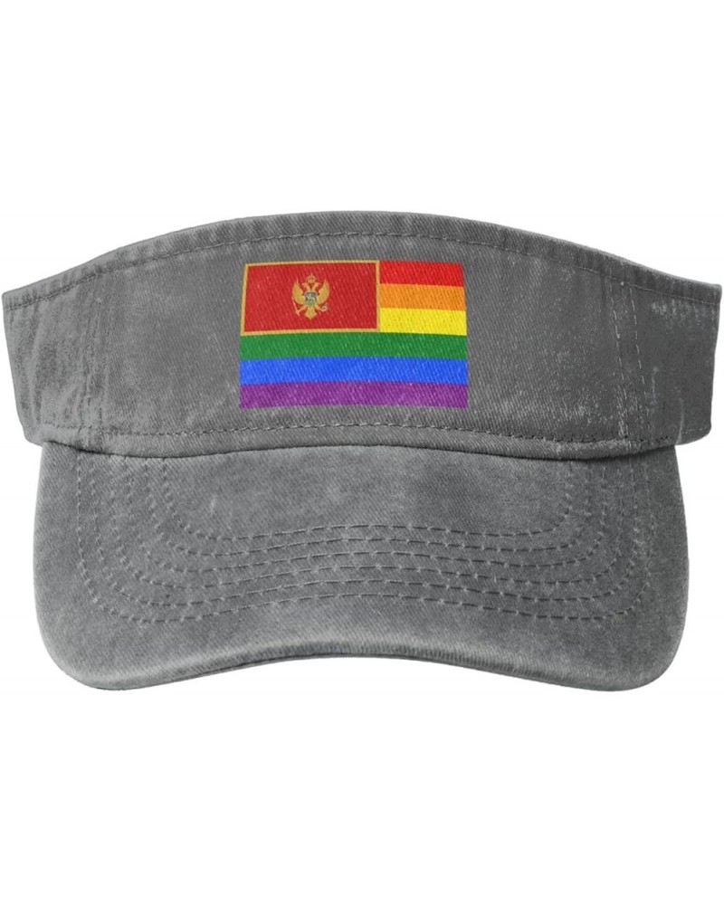 Montenegro Rainbow Flag Sun Visor Hats for Women Men Adjustable Sports Sun Hats Cotton Golf Cap Gray $13.11 Visors