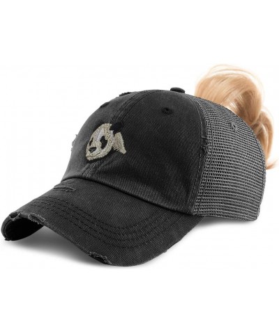 Custom Womens Ponytail Cap Panda B Embroidery Messy Bun Distressed Trucker Hats Black Design Only $14.78 Baseball Caps