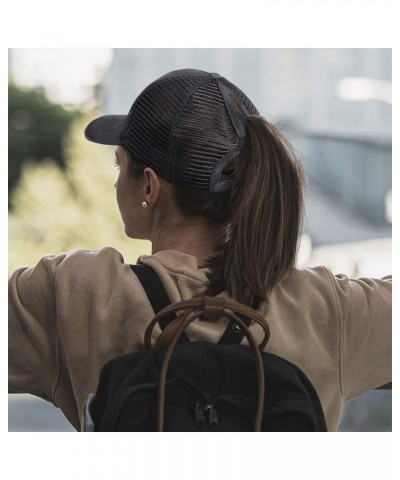 Custom Womens Ponytail Cap Panda B Embroidery Messy Bun Distressed Trucker Hats Black Design Only $14.78 Baseball Caps