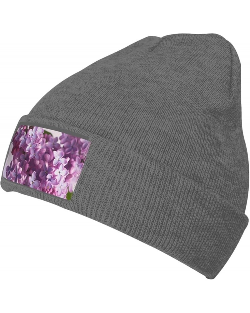 Beanie for Women Lilac Flowers Print Knitted Hat Men Winter Beanies Soft Knit Hats Warm Beanie Cap Deep Heather $10.58 Skulli...