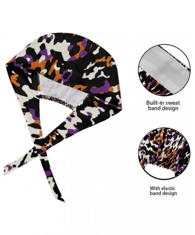 Dark Abstract Animal Print Working Cap with Button Adjustable Scrub Hats Sweatband Tie Back Hat Bouffant Scrub Caps for Women...