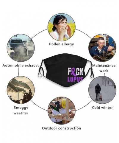 Fuck Lupus Purple Ribbon Face Mask Washable Reusable Adults Breathable with 2 Filters Black $11.66 Balaclavas