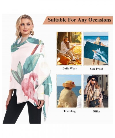 Women's Long Shawl Pink Flamingo Palm Leaf(l2) Winter Warm Large Scarf for All Seasons(227cr5b) $13.44 Scarves