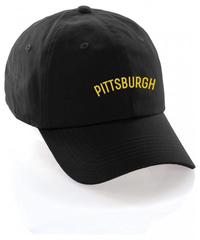 USA Cities Baseball Dad Hat Cap Cotton Unstructure Low Profile Strapback Pittsburgh Black Gold $12.21 Baseball Caps