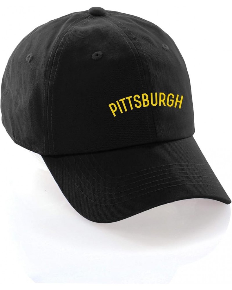 USA Cities Baseball Dad Hat Cap Cotton Unstructure Low Profile Strapback Pittsburgh Black Gold $12.21 Baseball Caps