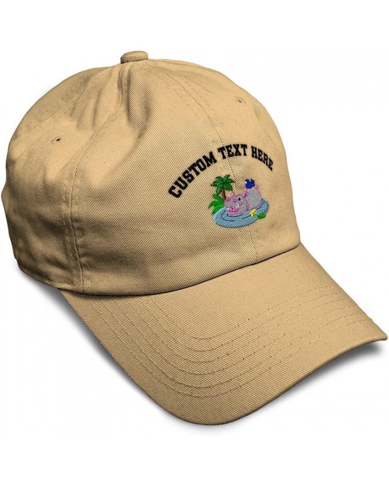 Soft Baseball Cap Bathing Hippo Embroidery Children Hippopotamus Twill Cotton Hippo Dad Hats for Men & Women Khaki Personaliz...