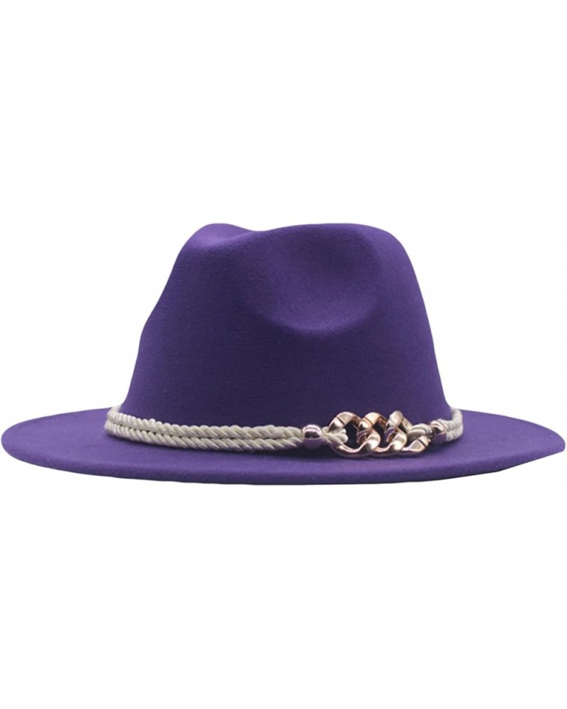 Classic Wool Fedora for Women Panama Jazz Hat Wide Floppy Bucket Fashion Elegant Belt Buckle Party Cap Purple $16.74 Fedoras