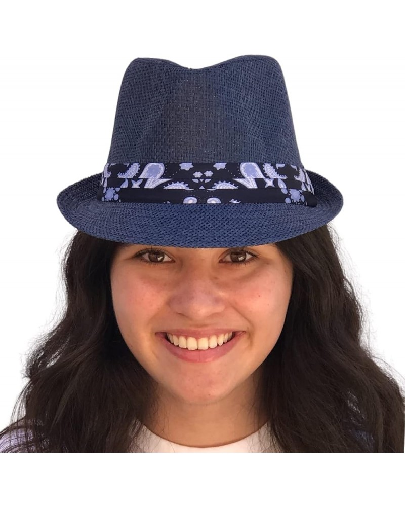 Fedora Hats Mens Women Sun Beach Derby Panama Summer Hats Gangster Cuban Jazz Wht/Blue Printed Pattern $10.12 Fedoras