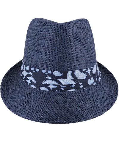 Fedora Hats Mens Women Sun Beach Derby Panama Summer Hats Gangster Cuban Jazz Wht/Blue Printed Pattern $10.12 Fedoras