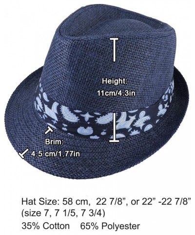 Fedora Hats Mens Women Sun Beach Derby Panama Summer Hats Gangster Cuban Jazz Wht/Blue Printed Pattern $10.12 Fedoras