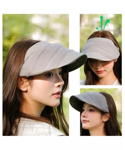 Women Sun Visor Hat Foldable Sun Visors Wide Brim Roll Up Visors Packable Ponytail Beach Hats for Summer Sport Travel Gray $1...