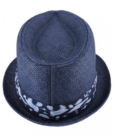 Fedora Hats Mens Women Sun Beach Derby Panama Summer Hats Gangster Cuban Jazz Wht/Blue Printed Pattern $10.12 Fedoras