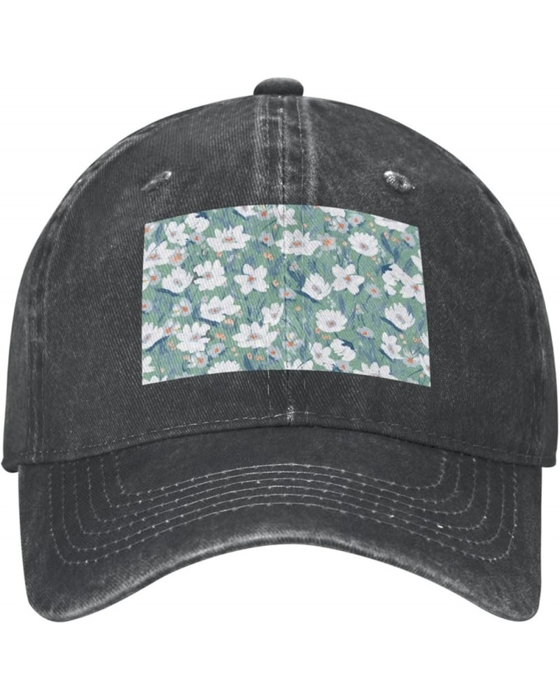 Hand Drawn Flowers Vintage Denim Cowboy Baseball Cap Dad Hat Men Women Adjustable Black $10.19 Baseball Caps