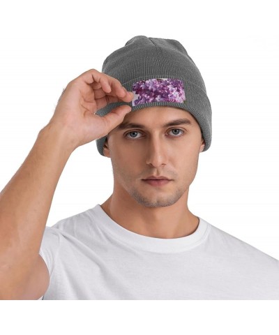 Beanie for Women Lilac Flowers Print Knitted Hat Men Winter Beanies Soft Knit Hats Warm Beanie Cap Deep Heather $10.58 Skulli...