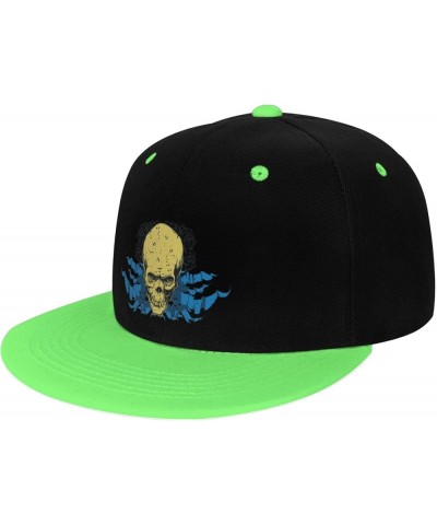 Skulls and Flowers Snapback Hat for Men Women Baseball Cap Trucker Flat Bill Hats Dad Caps Green $11.39 Baseball Caps