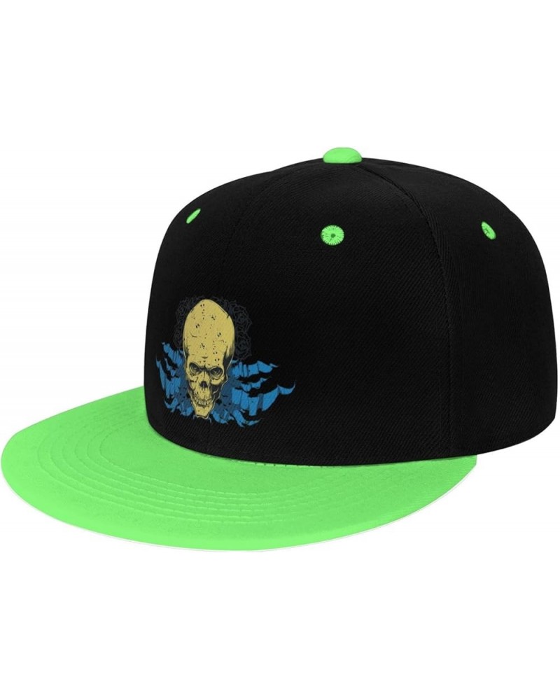 Skulls and Flowers Snapback Hat for Men Women Baseball Cap Trucker Flat Bill Hats Dad Caps Green $11.39 Baseball Caps