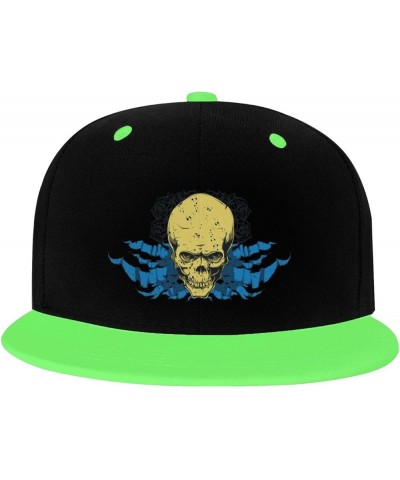 Skulls and Flowers Snapback Hat for Men Women Baseball Cap Trucker Flat Bill Hats Dad Caps Green $11.39 Baseball Caps