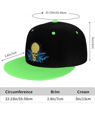 Skulls and Flowers Snapback Hat for Men Women Baseball Cap Trucker Flat Bill Hats Dad Caps Green $11.39 Baseball Caps