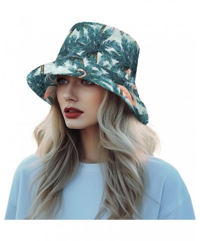 Flamingo Palm Tree Unisex Bucket Hat for Women Men Summer Sun Beach Fishing Cap with UV Protection Lightweight Headwear for O...