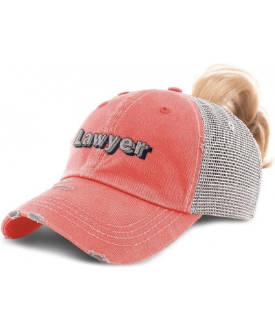 Womens Ponytail Cap Lawyer Attorney Cotton Lawschool Distressed Trucker Hat Coral Design Only $12.40 Baseball Caps