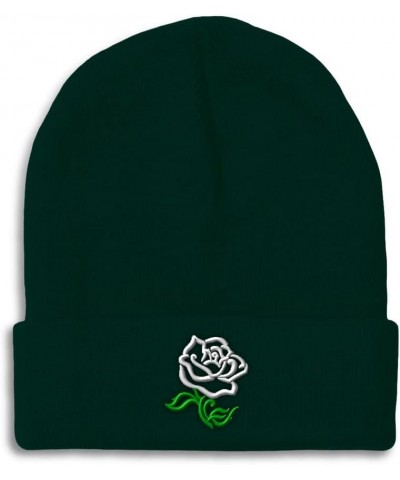 Custom Beanies for Men Plants White Rose Flower Embroidery Winter Hats for Women Acrylic Skull Cap 1 Size Forest Green Design...