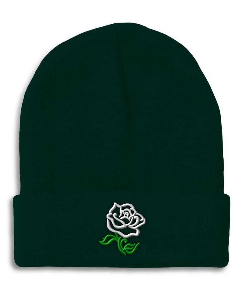 Custom Beanies for Men Plants White Rose Flower Embroidery Winter Hats for Women Acrylic Skull Cap 1 Size Forest Green Design...