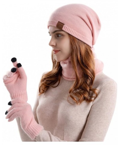 Women's Fashion Hats Mens Knitting Wool Hat Winter Warm Hat Bib Gloves Three Piece Suit Plush Ear Protector Head Cap Pink $12...