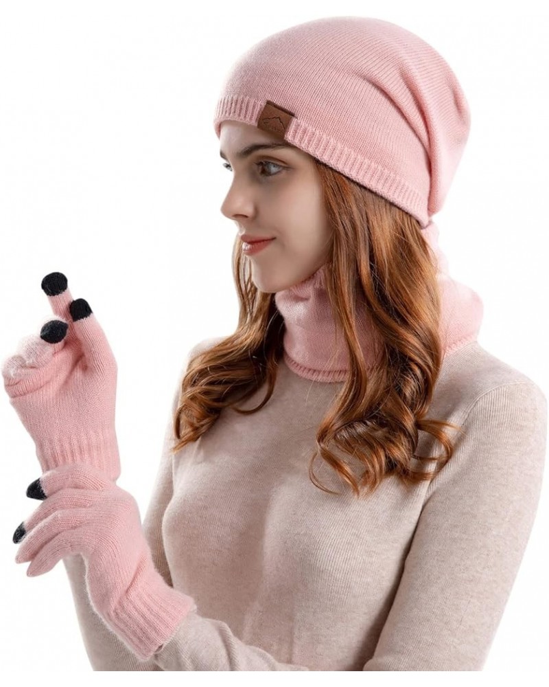 Women's Fashion Hats Mens Knitting Wool Hat Winter Warm Hat Bib Gloves Three Piece Suit Plush Ear Protector Head Cap Pink $12...