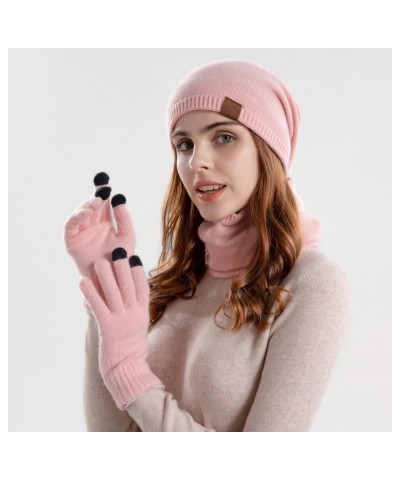 Women's Fashion Hats Mens Knitting Wool Hat Winter Warm Hat Bib Gloves Three Piece Suit Plush Ear Protector Head Cap Pink $12...