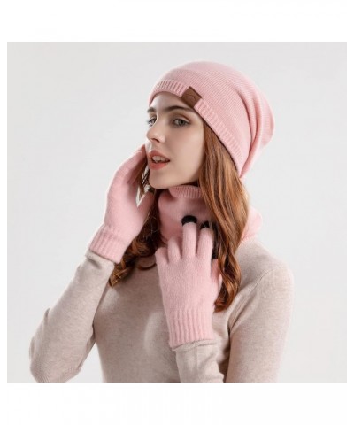 Women's Fashion Hats Mens Knitting Wool Hat Winter Warm Hat Bib Gloves Three Piece Suit Plush Ear Protector Head Cap Pink $12...