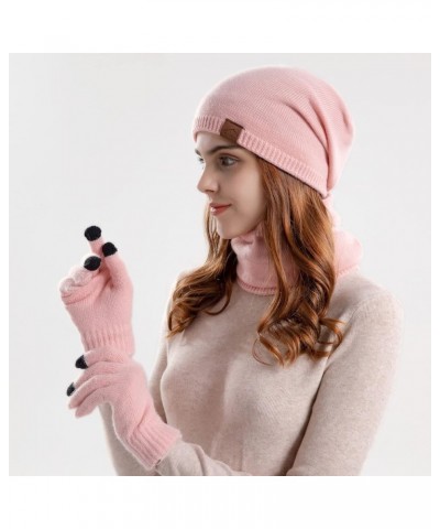 Women's Fashion Hats Mens Knitting Wool Hat Winter Warm Hat Bib Gloves Three Piece Suit Plush Ear Protector Head Cap Pink $12...