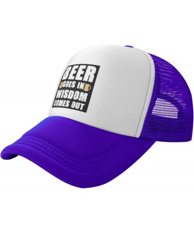 Men Women Baseball Hat Adjustable Beer goes in Wisdom Comes Out Mesh Trucker Cap Low Profile Dad Hat Purple $10.79 Baseball Caps