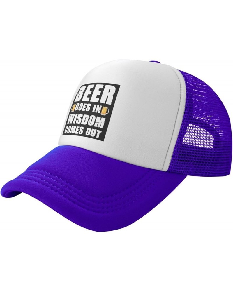 Men Women Baseball Hat Adjustable Beer goes in Wisdom Comes Out Mesh Trucker Cap Low Profile Dad Hat Purple $10.79 Baseball Caps