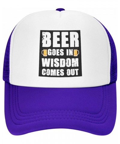 Men Women Baseball Hat Adjustable Beer goes in Wisdom Comes Out Mesh Trucker Cap Low Profile Dad Hat Purple $10.79 Baseball Caps