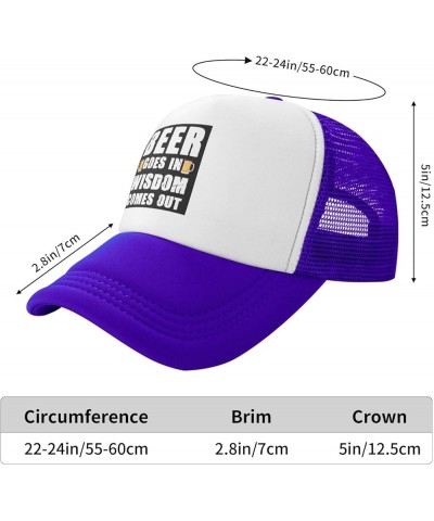 Men Women Baseball Hat Adjustable Beer goes in Wisdom Comes Out Mesh Trucker Cap Low Profile Dad Hat Purple $10.79 Baseball Caps