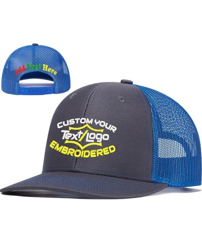 Custom Mesh Back Trucker Hat with Personalized Logo & Text Front & Back for Men Women– Customize Your Own Unique Ha Grey-navy...