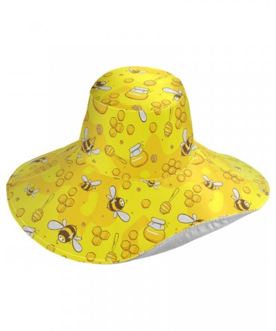 Cute Flying Bees Women Sun Hat Wide Brim Summer Yellow Honey Beach Hat Reversible Foldable Chin Strap UV Protection Hat Gift ...