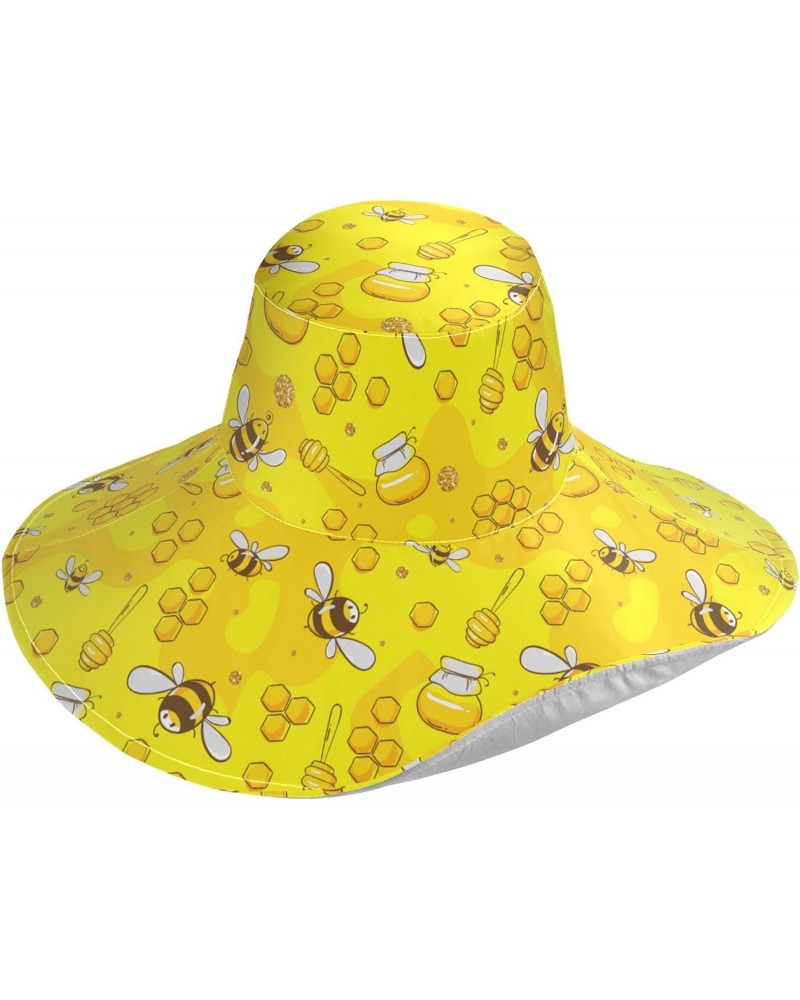 Cute Flying Bees Women Sun Hat Wide Brim Summer Yellow Honey Beach Hat Reversible Foldable Chin Strap UV Protection Hat Gift ...