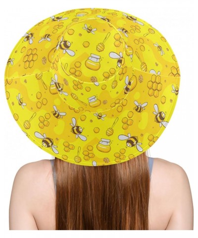 Cute Flying Bees Women Sun Hat Wide Brim Summer Yellow Honey Beach Hat Reversible Foldable Chin Strap UV Protection Hat Gift ...