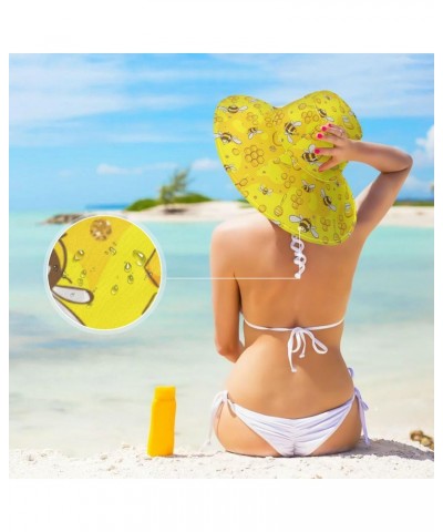 Cute Flying Bees Women Sun Hat Wide Brim Summer Yellow Honey Beach Hat Reversible Foldable Chin Strap UV Protection Hat Gift ...